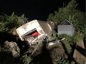 This handout photo made available by the Taiwan Railway Administration on Oct. 21 2018, shows the scene after the Puyuma Express train derailed near Xinma station in Taiwan's northeastern Yilan county.