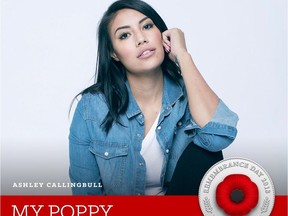 Model Ashley Callingbull of the Enoch Cree Nation created a new digital poppy to honour her great-grandfather, Pte. Maxime Papin, who fought for Canada during the Second World War. The Royal Canadian Legion launched a new digital poppy campaign on Friday, Oct. 26, 2018 allowing Canadians to create and personalize a digital poppy to share on social media.