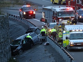 The crash occurred at about 7 a.m. when an eastbound minivan left the highway, crashed through a guardrail and hit a rock face.