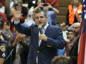 Texas Sen. Ted Cruz addresses his supporters during a rally, Saturday, Oct. 13, 2018, at Franklin High School in El Paso, Texas.