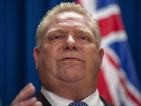 Ontario Premier Doug Ford speaks during a media event in Saskatoon, Thursday, October 4, 2018.