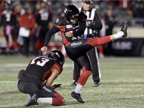 Redblacks kicker Lewis Ward has made 45 consecutive field goal attempts this season, his first in the CFL.