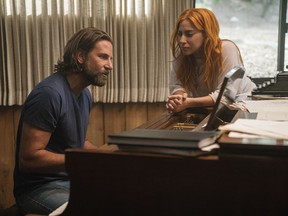This image released by Warner Bros. Pictures shows Bradley Cooper, left, and Lady Gaga in a scene from "A Star is Born."