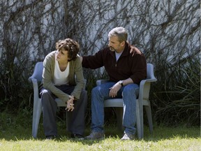 This image released by Amazon Studios shows Timothée Chalamet, left, and Steve Carell in a scene from "Beautiful Boy."