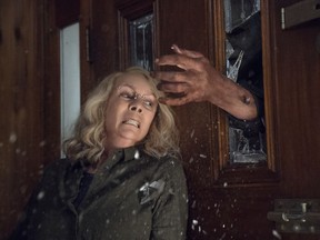 This image released by Universal Pictures shows Jamie Lee Curtis in a scene from "Halloween," in theaters nationwide on Oct. 19.