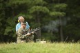 U.S. Marines with Marine Corps Warfighting Lab test an augmented weapon site prototype with a M203 Grenade Launcher on Marine Corps Base Quantico, Va., August 2, 2018. The purpose of this test was to assess the capabilities during combat.(U.S. Marine Corps photo by Lance Cpl. Yasmin D. Perez)