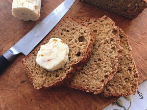 Wheaten bread with sweet scotch whiskey butter . This dish is from a recipe by Elizabeth Karmel.