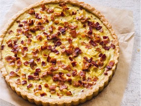 French onion and bacon tart. This recipe appears in the cookbook "ATB Brunch."