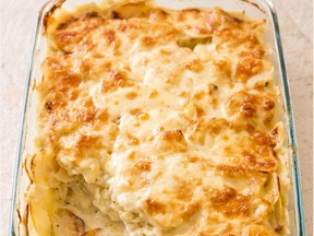 Scalloped potatoes. This recipe appears in the cookbook "Holiday Entertaining."