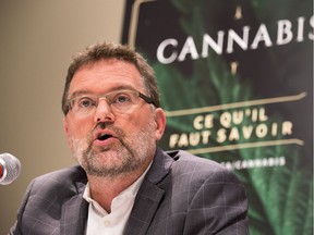 Gatineau Mayor Maxime Pedneaud-Jobin discusses the cannabis policy for Gatineau workers and residents during a news conference Friday. Wayne Cuddington/Postmedia