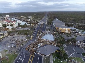 In this image made from video and provided by SevereStudios.com, damage from Hurricane Michael is seen in Mexico Beach, Fla. on Thursday, Oct. 11, 2018.