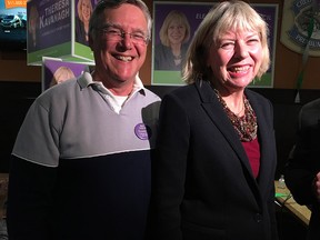 A jubilant Theresa Kavanagh with husband Alex Cullen. She’ll take over his former job as councillor for Bay Ward.
Jacquie Miller/Postmedia