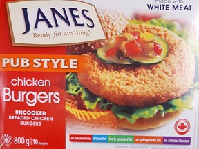 Janes chicken burgers.