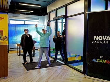 The first customers enter the Nova Cannabis retail outlet in north Edmonton on Wednesday October 17, 2018, the first day that cannabis became legal in the country.