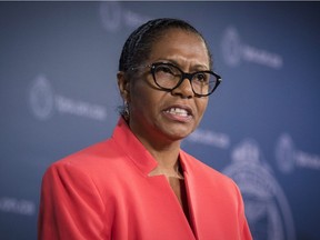 Lyneth Mann-Lewis of Brampton, Ont. discusses her reunion with her son Jermaine Mann, who until recently, was living under an alias in the U.S, during a press conference at Toronto Police Headquarters in Toronto on Monday, October 29, 2018. Her son was allegedly abducted by his father 31 years ago.