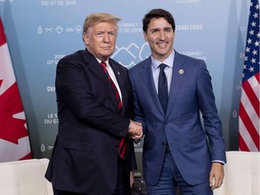 Prime Minister Justin Trudeau and U.S. President Donald Trump at the G7 leaders summit in La Malbaie, Que., on Friday, June 8, 2018.