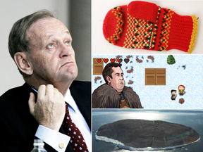 A few of the National Post's favourite obsessions over the years: Jean Chrétien, a lost mitten, Jason Kenney as a video game hero, and lonely Hans Island.