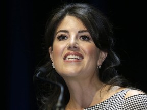 FILE - In this June 25, 2015, file photo, Monica Lewinsky attends the Cannes Lions 2015, International Advertising Festival in Cannes, southern France. Lewinsky is teaming up with celebrities for an anti-bullying campaign that targets name-calling. Appearing Friday, Oct. 5, 2018, on ABC's "Good Morning America," Lewinsky says the (hash) Defy The Name campaign calls on people to change their social media names to include the names they were bullied by. Lewinsky says she'll now be known as: Monica Chunky Slut Stalker That Woman Lewinsky."