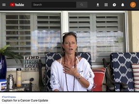 In this image from video posted on YouTube on Aug 11, 2018, Michelle Drapeau, a stomach cancer patient in West Palm Beach, Fla., speaks about her condition. Drapeau set up a GoFundMe account to help pay for her medical expenses.