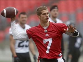 Ottawa Redblacks Trevor Harris during practice at TD Place stadium.   Tony Caldwell/Postmedia