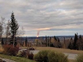 A pipeline has ruptured and sparked a massive fire north of Prince George, B.C. is shown in this photo provided by Dhruv Desai.