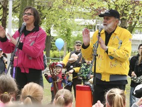 L-R.Sharon and Bram perform for children and their families on Saturday May 14, 2016.Sharon, Lois and Bram were celebrated with the opening of a new music garden at the June Rowlands Park.