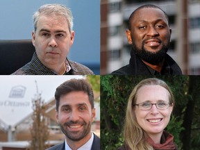 Candidates for Ward 16 - River  Clockwise from top left: Riley Brockington, Fabien Kalala Cimankinda, Kerri Keith and Hassib Reda