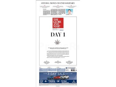 October 17, 2018 front page, Day 1 for cannabis legalization