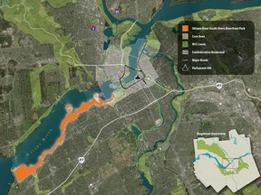 The orange strip is the new Ottawa River South Shore Riverfront Park.