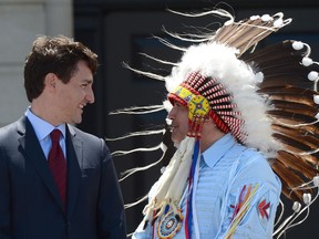 Prime Minister Justin Trudeau and Perry Bellegarde, national chief of the Assembly of First Nations, celebrate National Indigenous Peoples Day in Ottawa in 2017. Why is our capital on someone else's land?