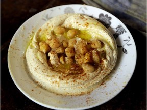 A plate of hummus.