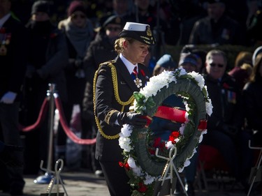 The People of Canada wreath was placed by the Governor General Julie Payette during a Remembrance Day ceremony at the National War Memorial in Ottawa on Sunday, November 11, 2018.