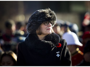Silver Cross Mother Anita Cenerini during a Remembrance Day ceremony at the National War Memorial in Ottawa on Sunday, November 11, 2018.
