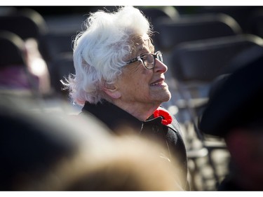 Elsa Lessard a World War II  veteran, one of 7,000 women who joined the Navy, a group known as the WRENS (the Women's Royal Canadian Naval Service). Lessard took part in the Remembrance Day ceremony at the National War Memorial in Ottawa on Sunday, November 11, 2018.