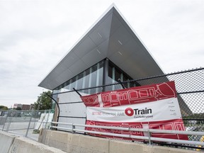 Tracks near the Cyrville Station of the Ottawa LRT Confederation Line.