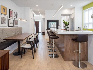 Reminiscent of a stylish café in one of Ottawa's trendy neighbourhoods, the kitchen and dining area is perfect for family and friend gatherings. Both homeowners work in fields where human connection is vital, so this living area very accurately portrays their lifestyle.