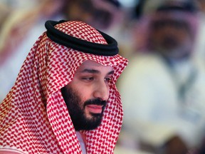 Saudi Crown Prince, Mohammed bin Salman, attends the second day of Future Investment Initiative conference, in Riyadh, Saudi Arabia, Wednesday, Oct. 24, 2018.