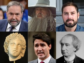 Top row: Tom Mulcair, Gandalf and Shawn Menard. Bottom row: Alexander the Great, Justin Trudeau and Sir John A. Macdonald
