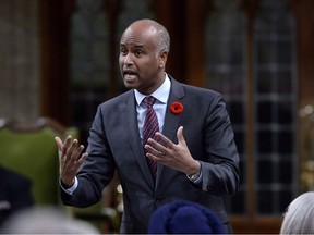 Minister of Immigration, Refugees and Citizenship Ahmed Hussen rises during Question Period in the House of Commons on Parliament Hill in Ottawa on November 5, 2018.