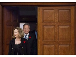 Bank of Canada Governor Stephen Poloz and Senior Deputy Governor Carolyn Wilkins arrive to appear as witnesses at the House of Commons Standing Committee on Finance in Ottawa, Tuesday, October 30, 2018.