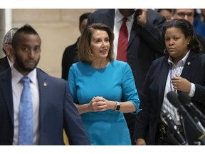 House Democratic Leader Nancy Pelosi of California heads into the Democratic Caucus leadership elections unopposed following an effort by a contingent working against her becoming the speaker of the House when her party takes the majority in the new Congress in January, at the Capitol in Washington, Wednesday, Nov. 28, 2018.