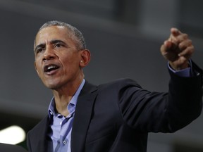 Former President Barack Obama speaks during a rally in Detroit Friday, Oct. 26, 2018.