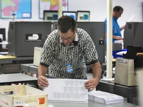 Miami-Dade Election Center supervisors recount the ballots and are already halfway through the recount total on Monday, Nov. 12, 2018.