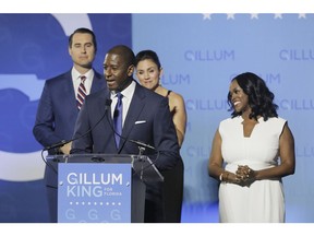 Florida Gubernatorial Democratic candidate Mayor Andrew Gillum gives his concession speech along side his wife First Lady R. Jai Gillum, running mate Chris King and his wife Kristen King on the campus Florida A&M University in Tallahassee, Fla., on Tuesday, Nov. 6, 2018.
