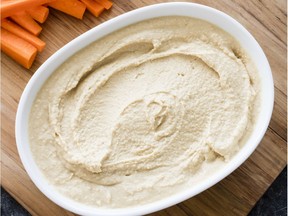 Hummus.  This recipe appears in the cookbook "Complete Cookbook for Young Chefs."