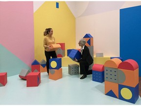 Junia Jorgji, the National Gallery of Canada's chief of design, left, and Béatrice Djahanbin, Officer, Education & Public programs, bring together the components of the interactive space for visitors to the gallery's Paul Klee exhibition.