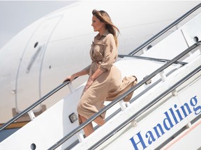 In this file photo taken on October 04, 2018 US First Lady Melania Trump disembarks from her military airplane upon arrival at Lilongwe International Airport October 4, 2018 for a 1-day visit in Malawi, part of her week long trip to Africa to promote her 'Be Best' campaign. On Tuesday, November 13, 2018, publicly pushed for the dismissal of deputy national security advisor Mira Ricardel — a rare criticism of a senior administration official by the president's wife.