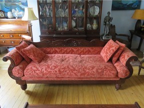 More research is needed to determine whether this 1830s sofa was made by Thomas Nisbet of St. John, NB