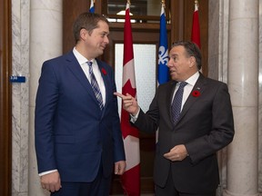 "We are working on our own immigration plan," Conservative Leader Andrew Scheer said after her first meeting with Quebec Premier François Legault in Quebec City.