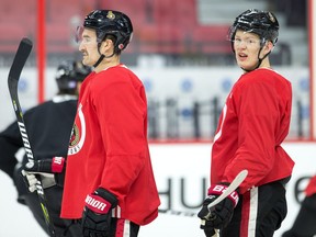 Brady Tkachuk got into his first NHL fight in the game against Detroit, sticking up for his teammate (and landlord) Mark Stone.